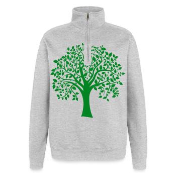 Grüne Jumbo-Baum-Print-Silhouette - Quarter-Zip-Sweatshirt - Grau meliert - Vorne - AI Model Female 172 light (172cm) & AI Model Male 178 dark (178cm)