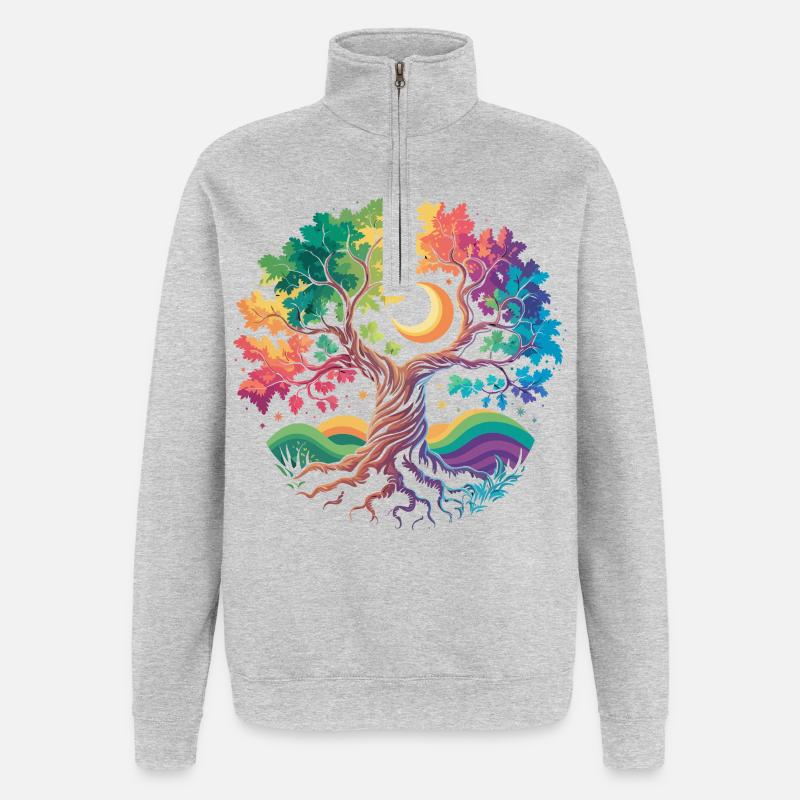 Rainbow Tree Moon Magic - Quarter-Zip Sweatshirt - heather grey