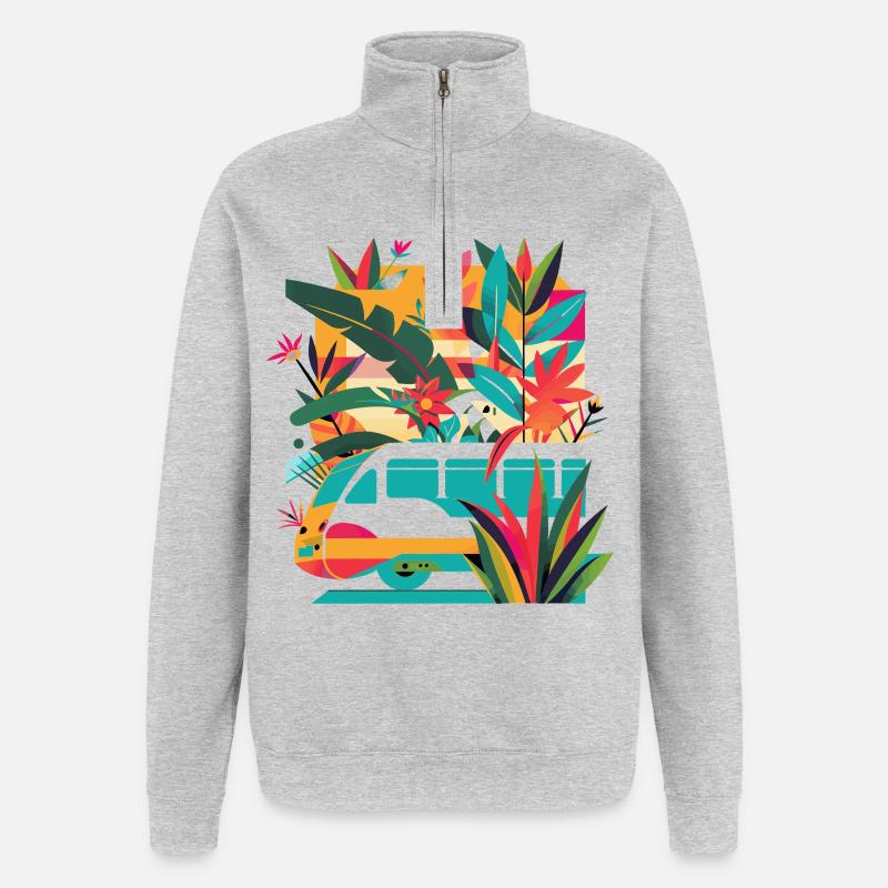 Eisenbahn Comic - Quarter-Zip-Sweatshirt - Grau meliert
