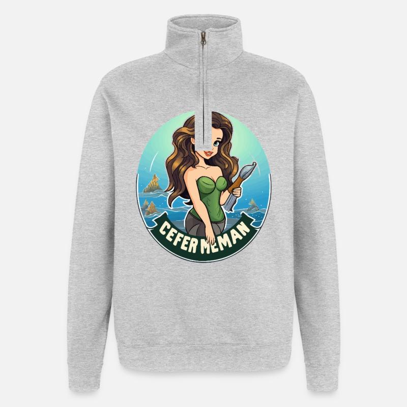 Motif de l’insigne d’héroïne de mer - Sweat à zip 1/4 - gris chiné