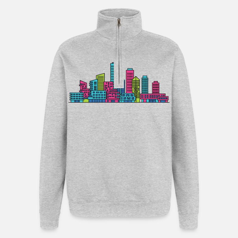 Rotterdam City Skyline Erasmus Bridge Kunst - Quarter-Zip-Sweatshirt - Grau meliert