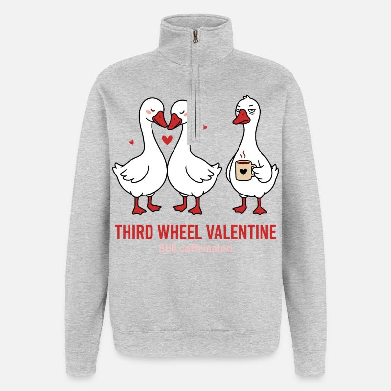 Third Wheel Valentine - Single Kaffee Design - Quarter-Zip-Sweatshirt - Grau meliert