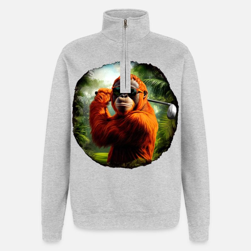 Golfe des orangs-outans / Singe - Sweat à zip 1/4 - gris chiné