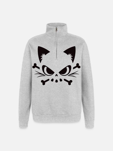 Cats Skull | Minimal Skull & Bones motif - Quarter-Zip Sweatshirt - heather grey