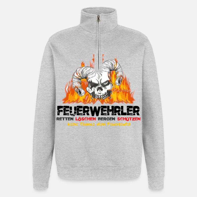 Pompier Fire Devil - Sweat à zip 1/4 - gris chiné
