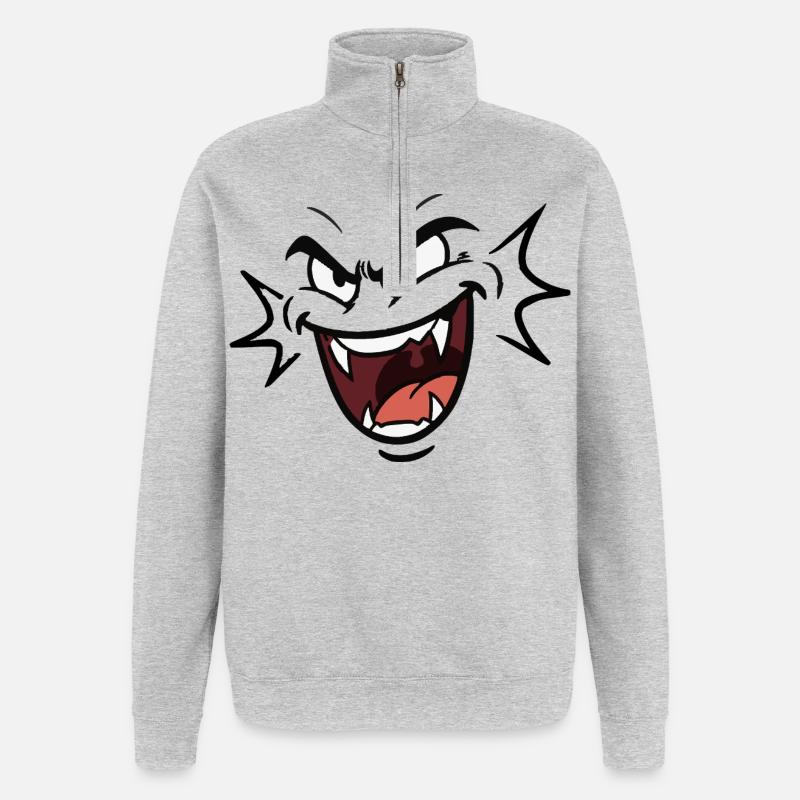 Funny vampire face laughing pattern comic - Quarter-Zip Sweatshirt - heather grey