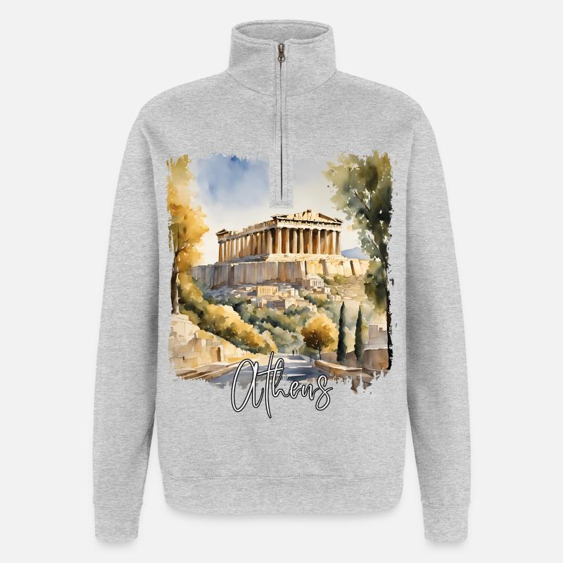 Aquarelle d’Athènes, Athènes Grèce - Sweat à zip 1/4 - gris chiné