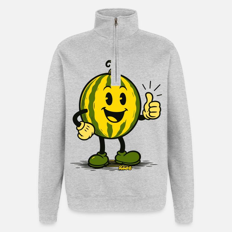 Dessin animé joyeux de pastèque - Sweat à zip 1/4 - gris chiné