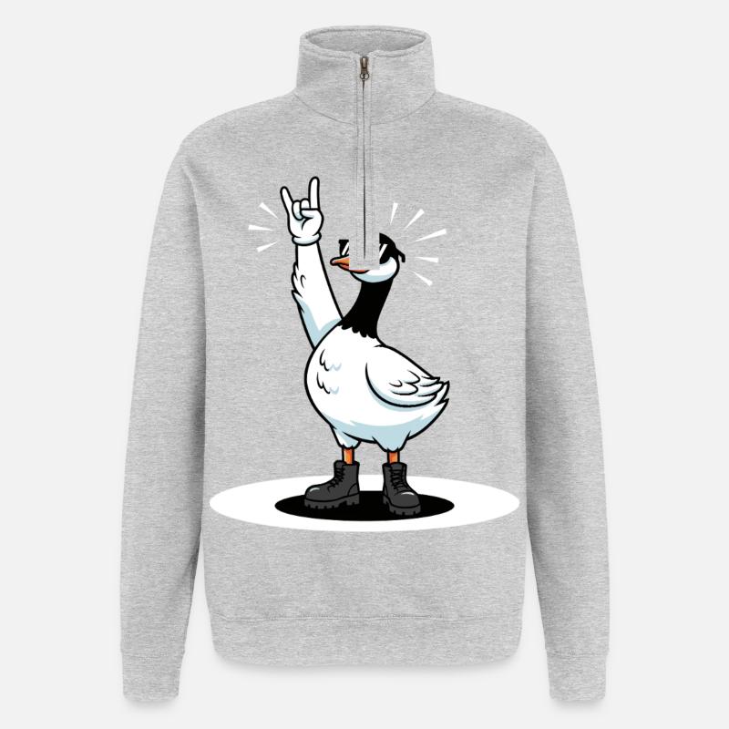 Gans Rock Musik Fan Geschenkidee - Quarter-Zip-Sweatshirt - Grau meliert