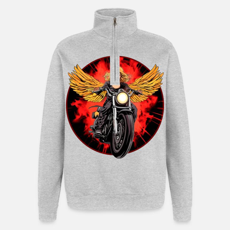 Engel Motorradfahrer / Motorrad Engel - Quarter-Zip-Sweatshirt - Grau meliert