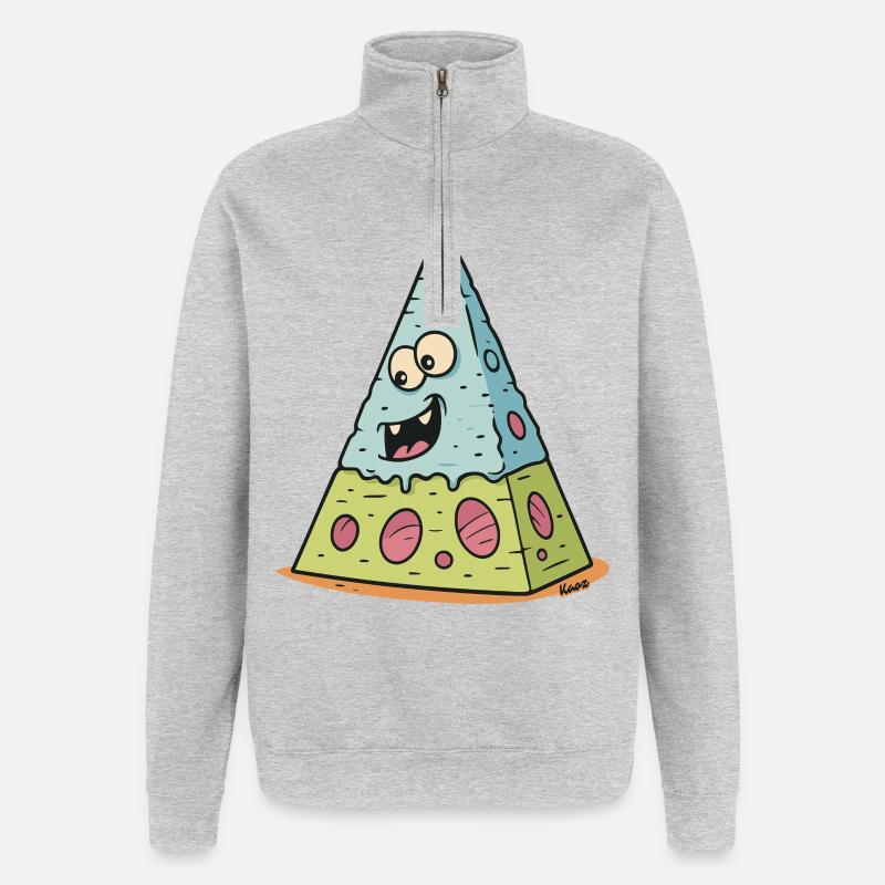 Visage riant du volcan de fromage - Sweat à zip 1/4 - gris chiné