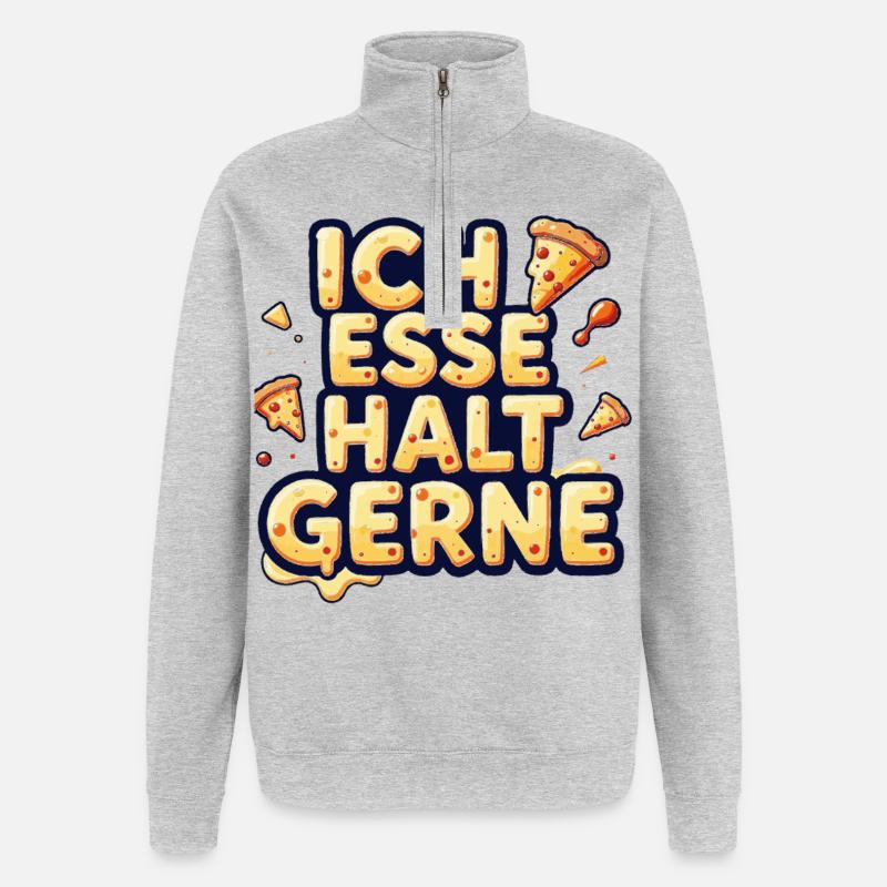 Ich esse halt gerne Pizza - Quarter-Zip-Sweatshirt - Grau meliert