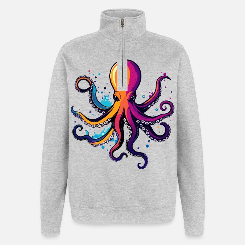 Farverig blæksprutte Neonblæk-drøm - Sweatshirt med 1/4 lynlås - grå meleret