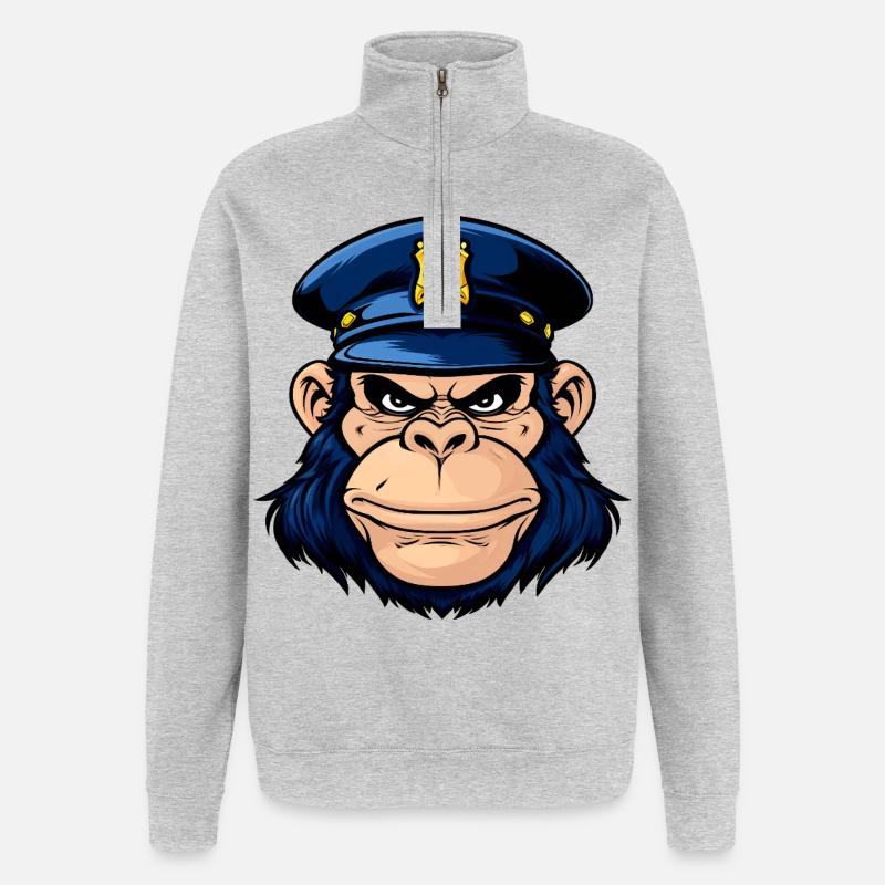 Policeman Monkey - Quarter-Zip Sweatshirt - heather grey
