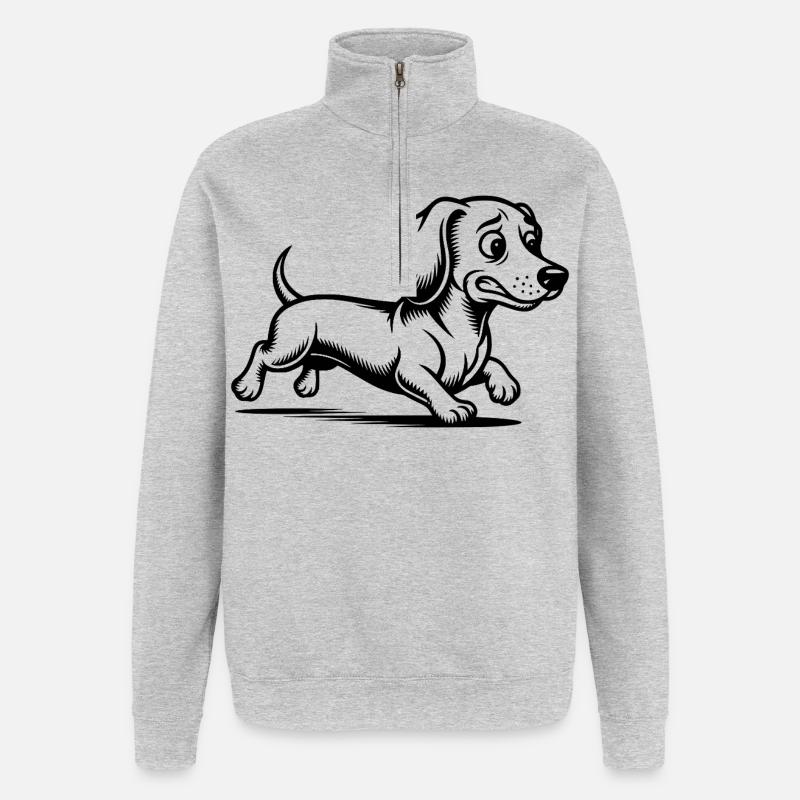 Promenade de chiots teckels à course - Sweat à zip 1/4 - gris chiné