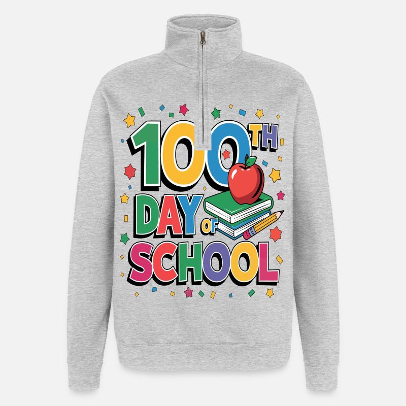 Célébration du 100e jour d’école - Sweat à zip 1/4 - gris chiné