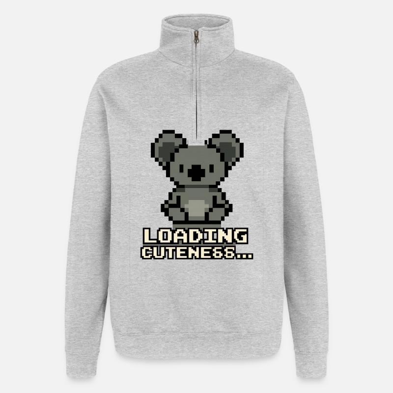 Pixelkoala Loading Cuteness - Quarter-Zip-Sweatshirt - Grau meliert