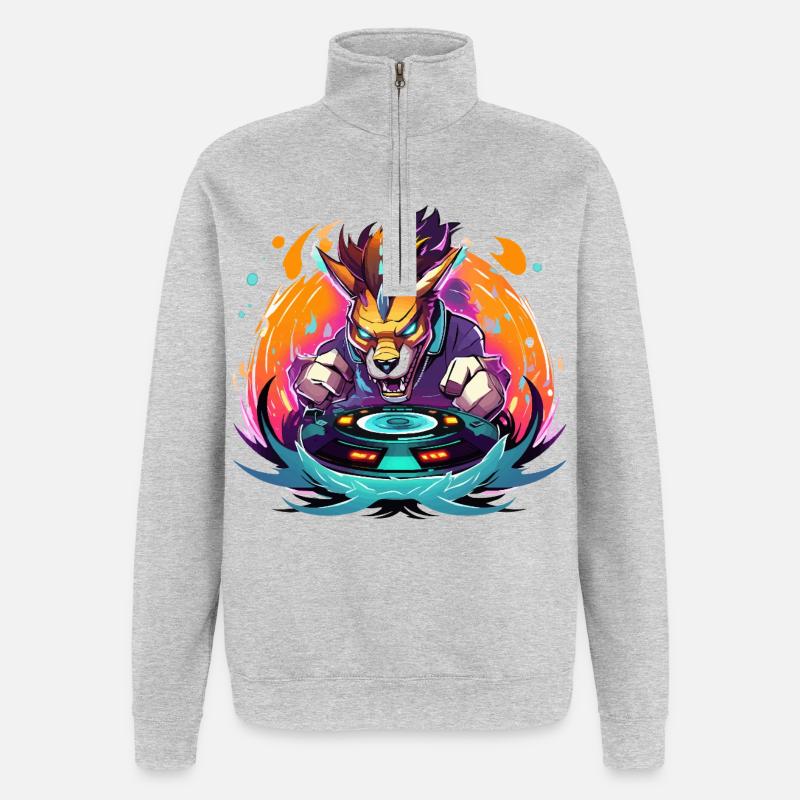 Wolf DJ Neon Fire - Quarter-Zip Sweatshirt - heather grey