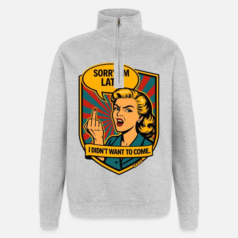 Désolé, retardé – Provocation rétro - Sweat à zip 1/4 - gris chiné