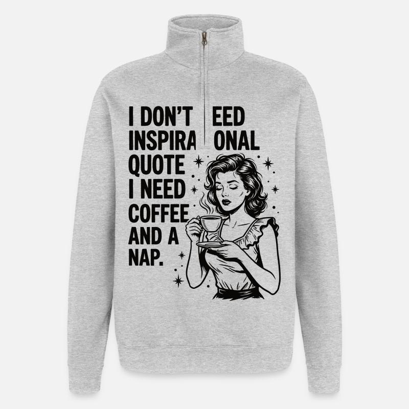 Echte Kaffeeliebe Nickerchen Statement - Quarter-Zip-Sweatshirt - Grau meliert