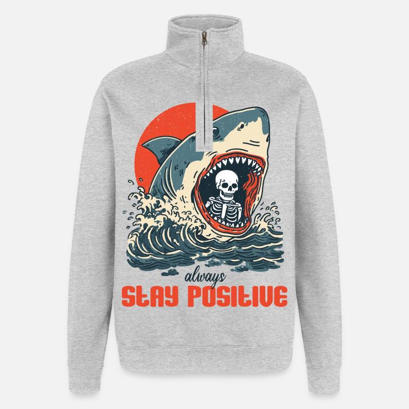 Bleib positiv egal was passiert - Quarter-Zip-Sweatshirt - Grau meliert