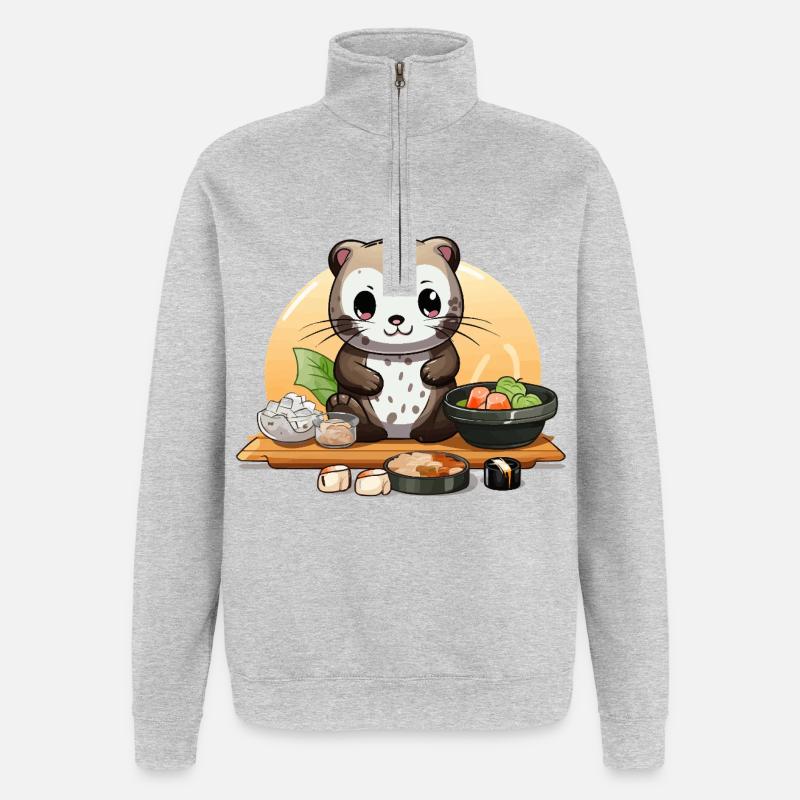 Otter Sushi Fest - Quarter-Zip-Sweatshirt - Grau meliert