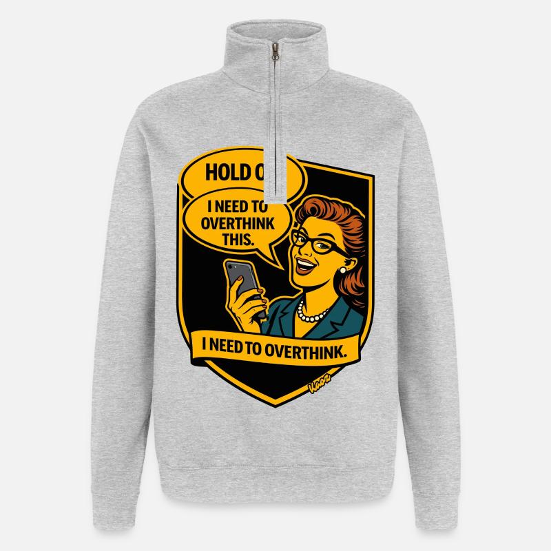 Repenser la bande dessinée rétro - Overthinker - Sweat à zip 1/4 - gris chiné