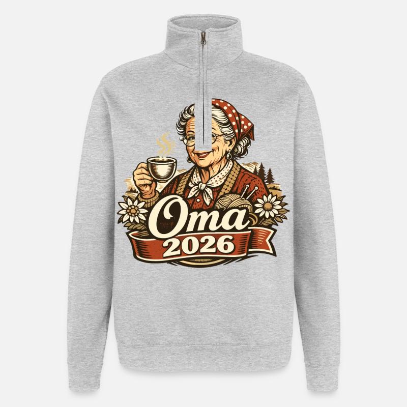 Oma 2026 Loading Geschenk Enkelkind  - Quarter-Zip-Sweatshirt - Grau meliert