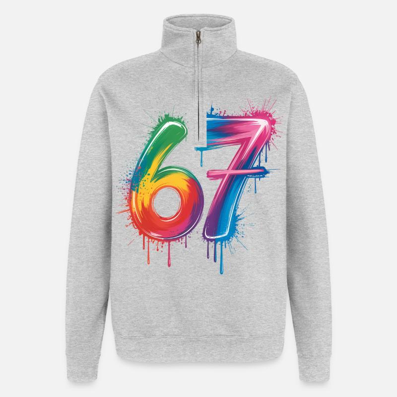 Six Sept Couleur Éclaboussure - Sweat à zip 1/4 - gris chiné