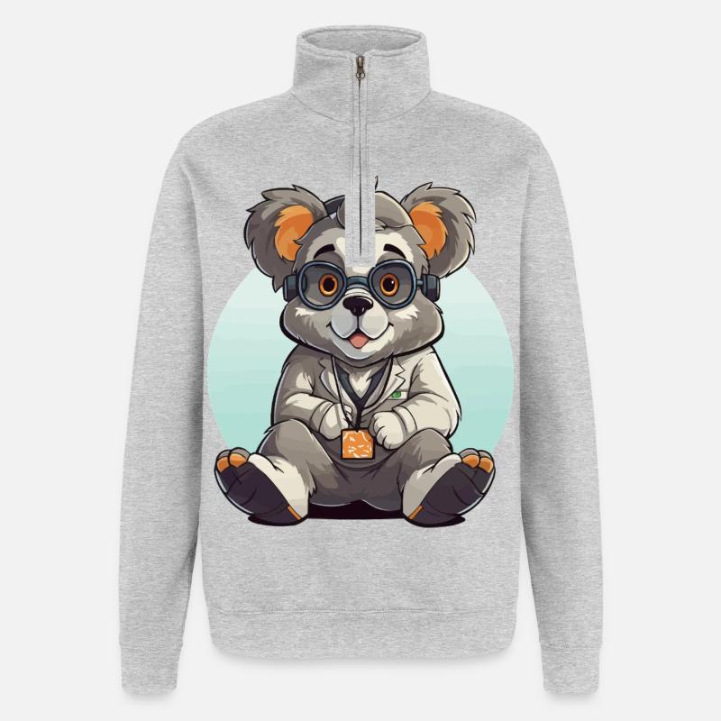 Scientifique panda de Kawaii - Sweat à zip 1/4 - gris chiné