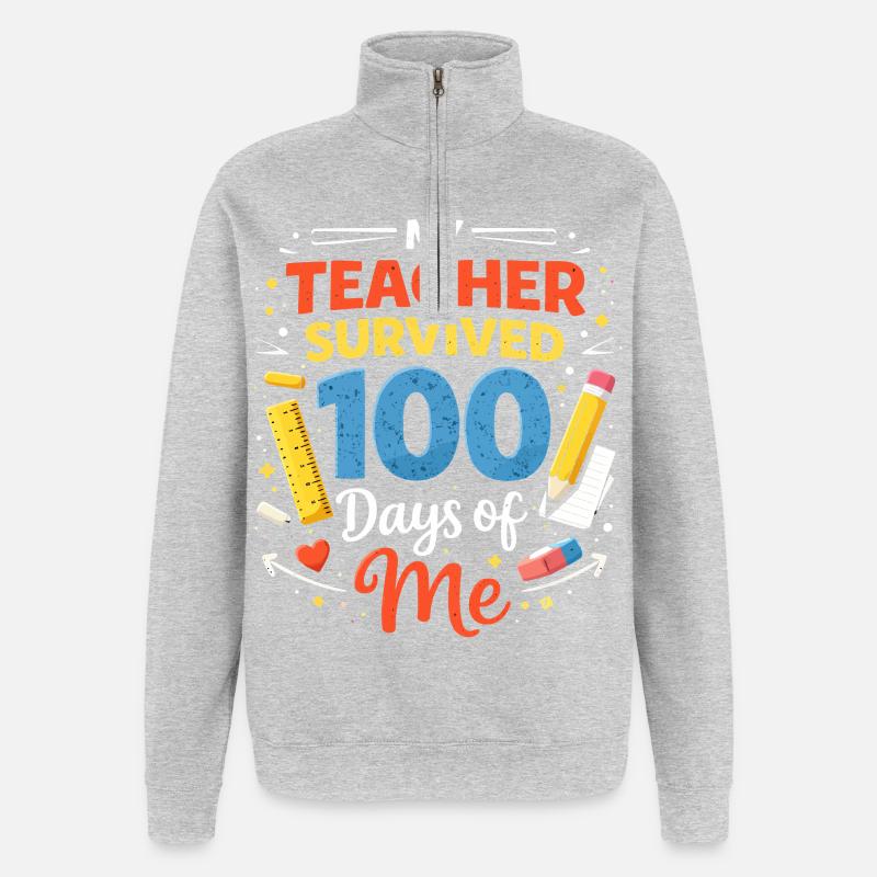 L’enseignant survit 100 jours - Sweat à zip 1/4 - gris chiné