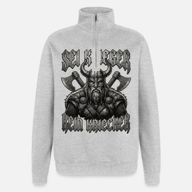 Sei Krieger kein Kriecher Wikinger Bart - Quarter-Zip-Sweatshirt - Grau meliert