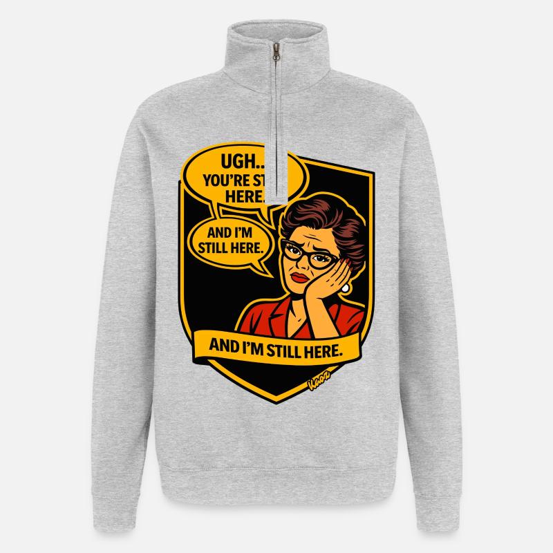 Rétro Comic Lady : toujours là - Sweat à zip 1/4 - gris chiné