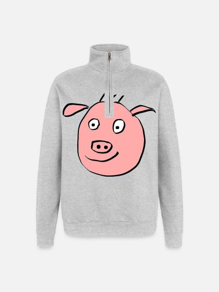 Visage de cochon mignon - Sweat à zip 1/4 - gris chiné