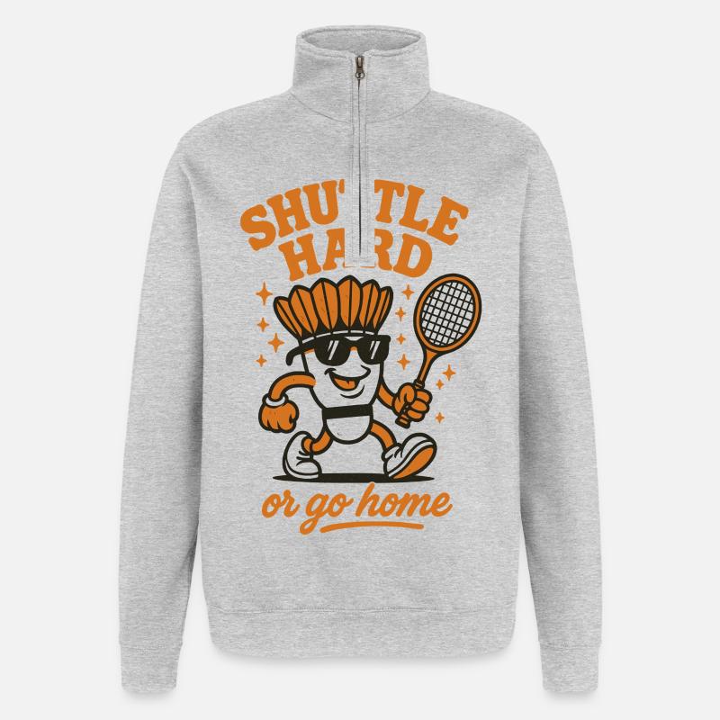 Navette Difficile | Motivation du badminton - Sweat à zip 1/4 - gris chiné