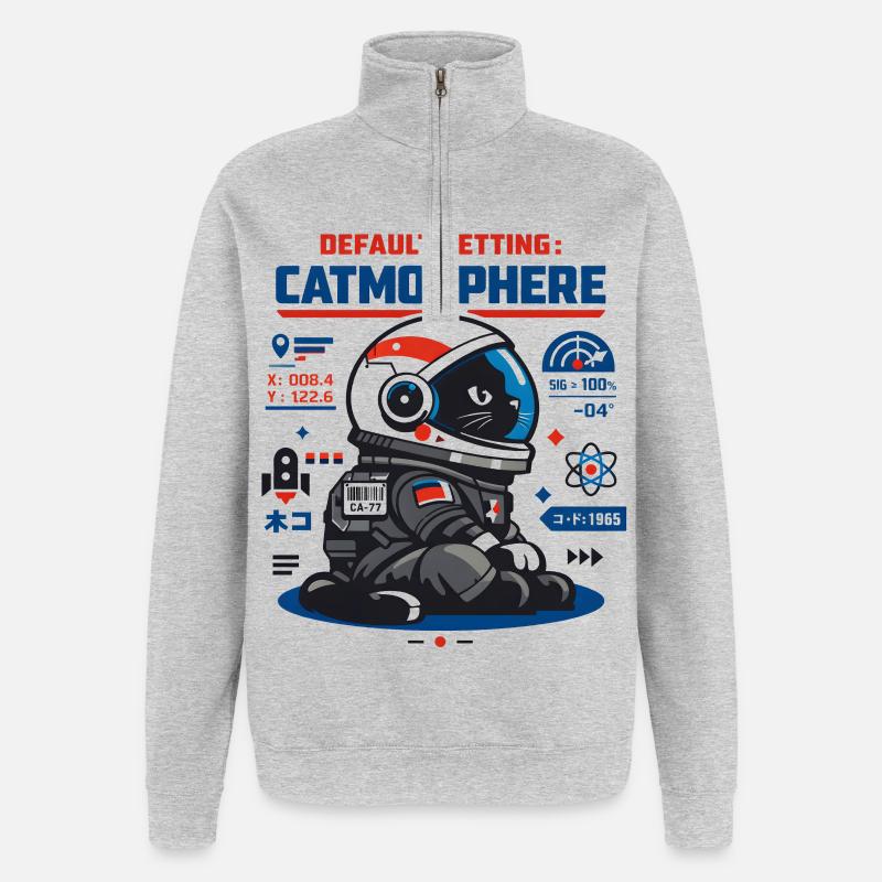 Default Mode Catmosphere | Astro Cat - Quarter-Zip Sweatshirt - heather grey