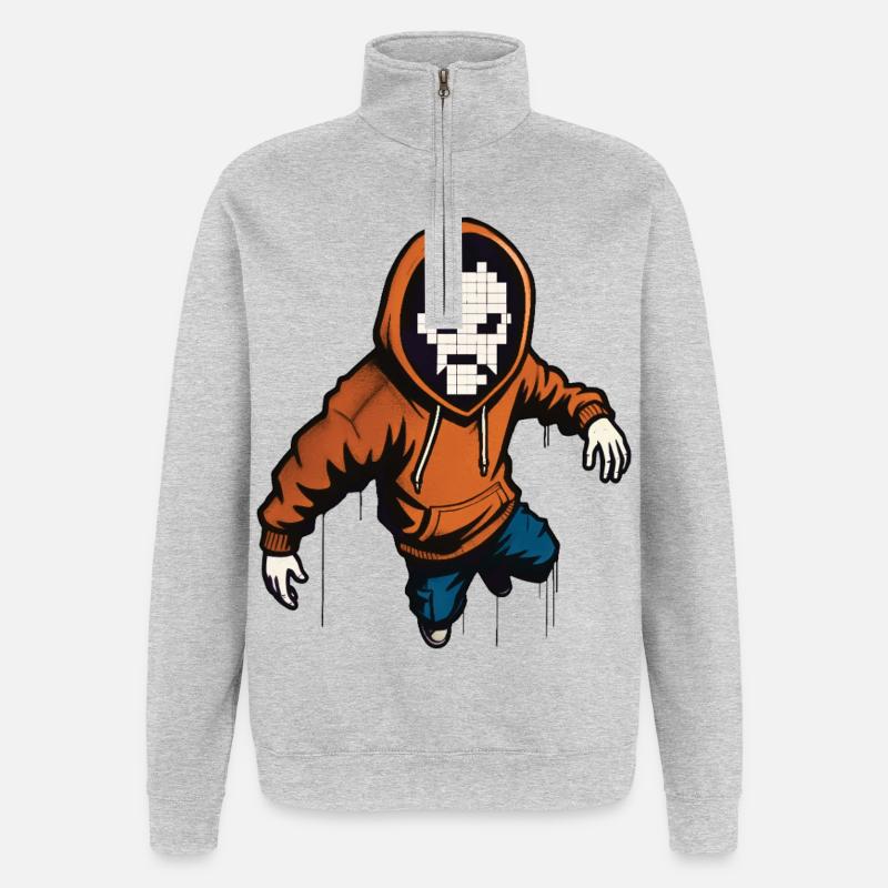 HACKER BOY - geek & scifi - Sweat à zip 1/4 - gris chiné