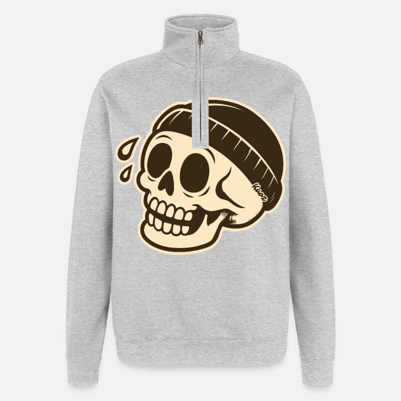 Crâne avec design de casquette - Sweat à zip 1/4 - gris chiné