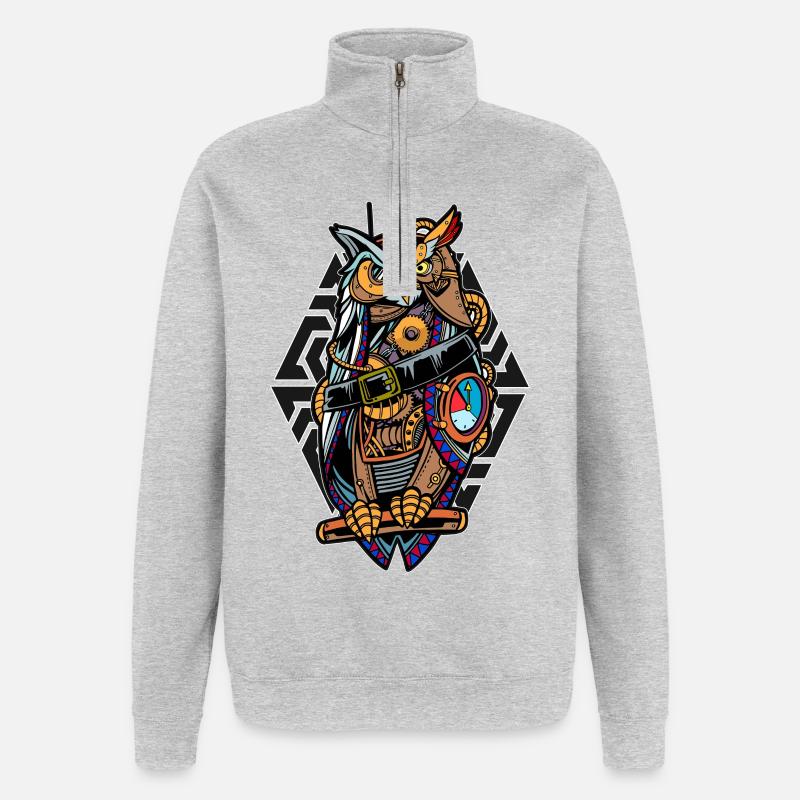 Steampunk-Eule mit Zahnrädern Mystisch Mechanisch  - Quarter-Zip-Sweatshirt - Grau meliert