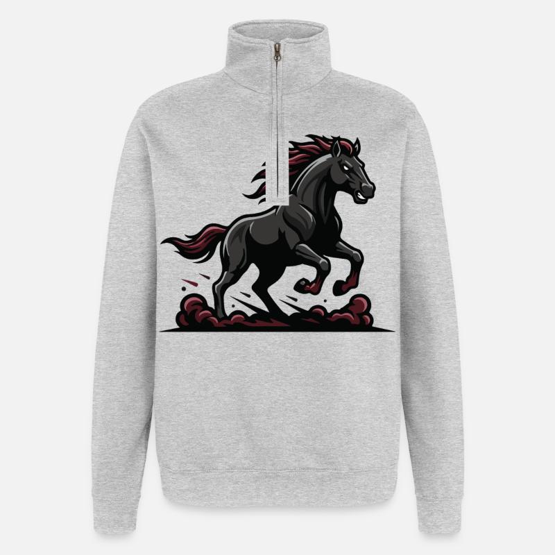 Mitternachtsgalopp Schwarze Pferde-Truppe - Quarter-Zip-Sweatshirt - Grau meliert