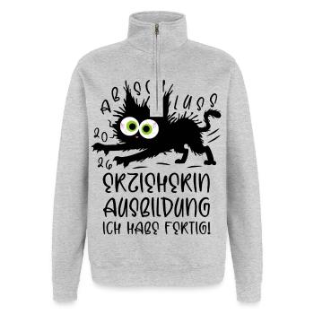 Formation des enseignants de maternelle 2026, j’en ai fini ! Cat - Sweat à zip 1/4 - gris chiné - Devant - AI Model Female 172 light (172cm) & AI Model Male 178 dark (178cm)