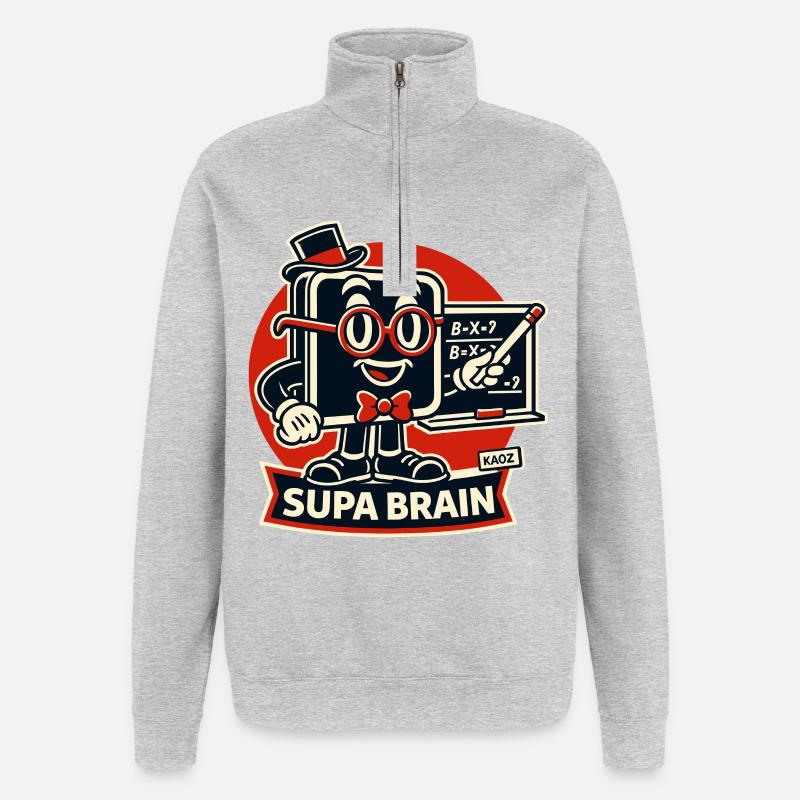 Supa Brain Brain Math Hero - Felpa con zip 1/4 - grigio melange
