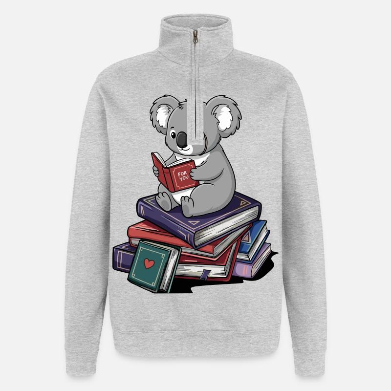 Bücherwurm, Koalabär, Lesebücher Kunst - Quarter-Zip-Sweatshirt - Grau meliert