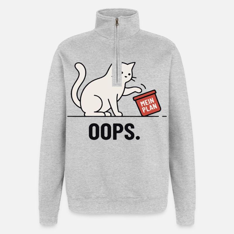 My plan... Oops – Funny Cat - Quarter-Zip Sweatshirt - heather grey