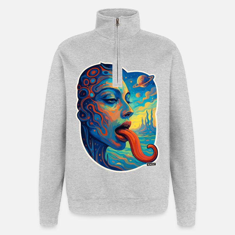 Kosmische Kunst mit Zunge - Quarter-Zip-Sweatshirt - Grau meliert