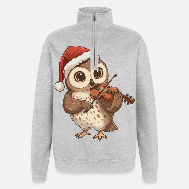 Weihnachtseulenvogel spielt Geigenkunst - Quarter-Zip-Sweatshirt - Grau meliert