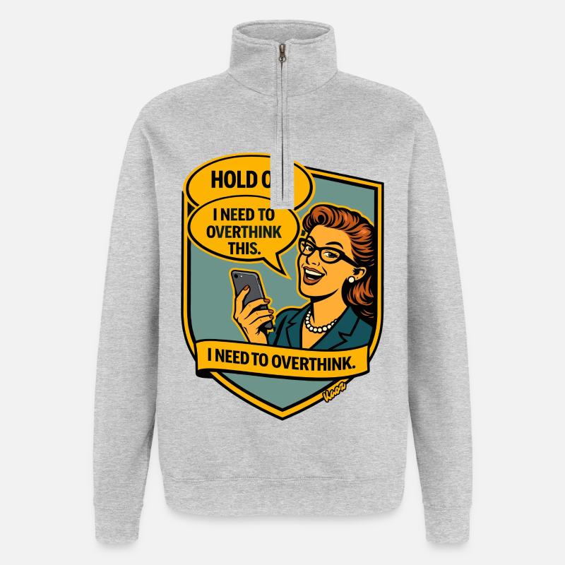 Halt an – Überdenke Overthinker Comic - Quarter-Zip-Sweatshirt - Grau meliert