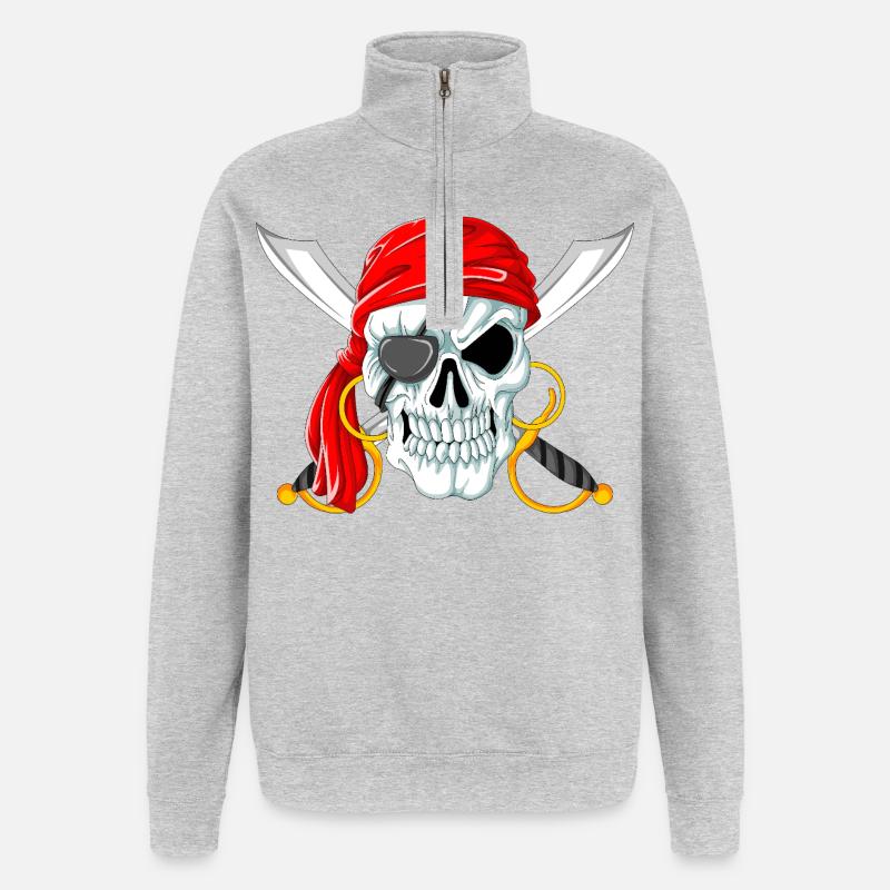 Piratenschädel mit Schwertern Jolly Roger Design - Quarter-Zip-Sweatshirt - Grau meliert