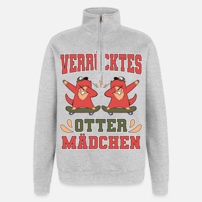 Verrücktes Otter Mädchen - Quarter-Zip-Sweatshirt - Grau meliert