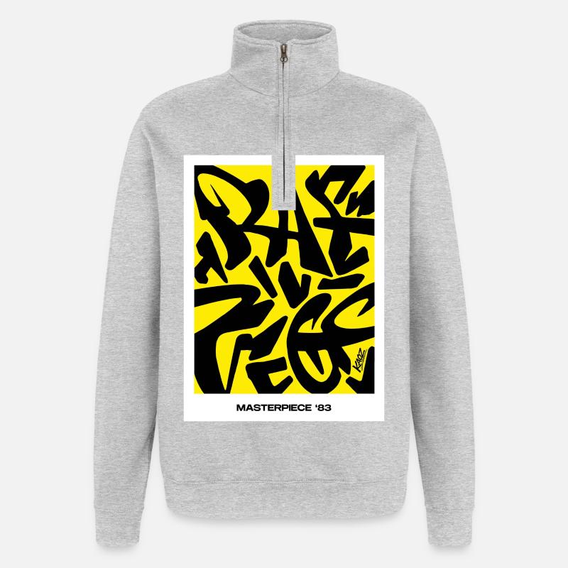 Chef-d’œuvre 83 : graffiti jaune-noir - Sweat à zip 1/4 - gris chiné